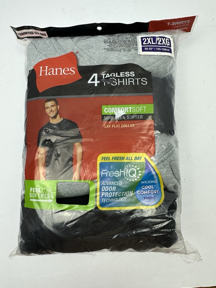 Hanes Tag less T-Shirt 4-Pack Men’s Cool Comfort FreshIQ (Black & Grey) 2XL