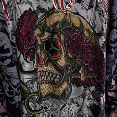 Christian Audigier Shirt Mens XL Thermal Skull Rose Rhinestone Y2K Tattoo NEW