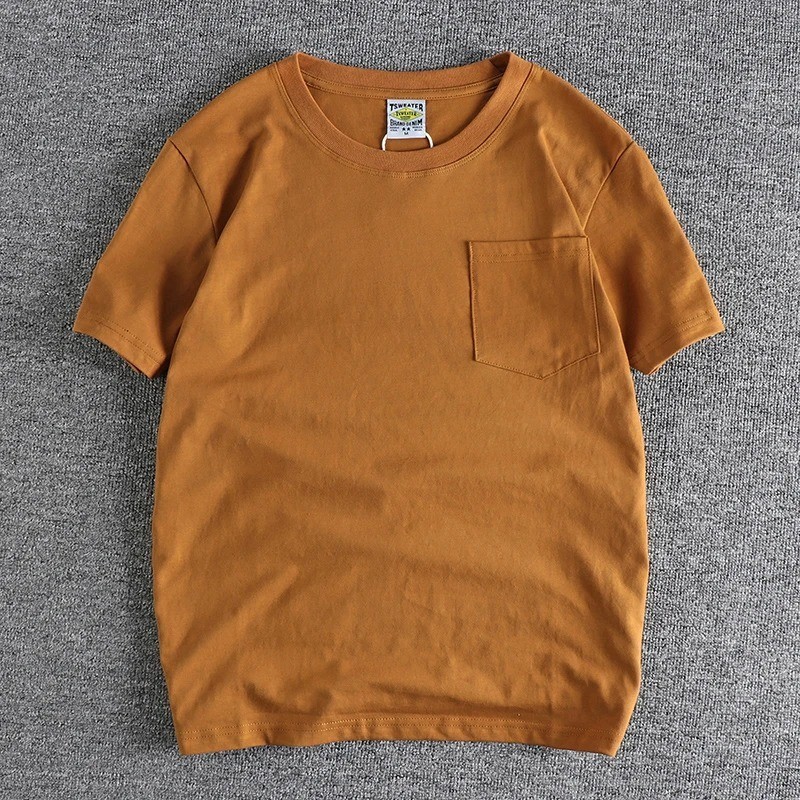 Simple Design Cotton Pocket Washed T-Shirt for MenBasic Style with Pure Color