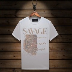 New Fashion Tiger Head Trend Rhinestones Summer Short Sleeve Luxury Men T-Shirt