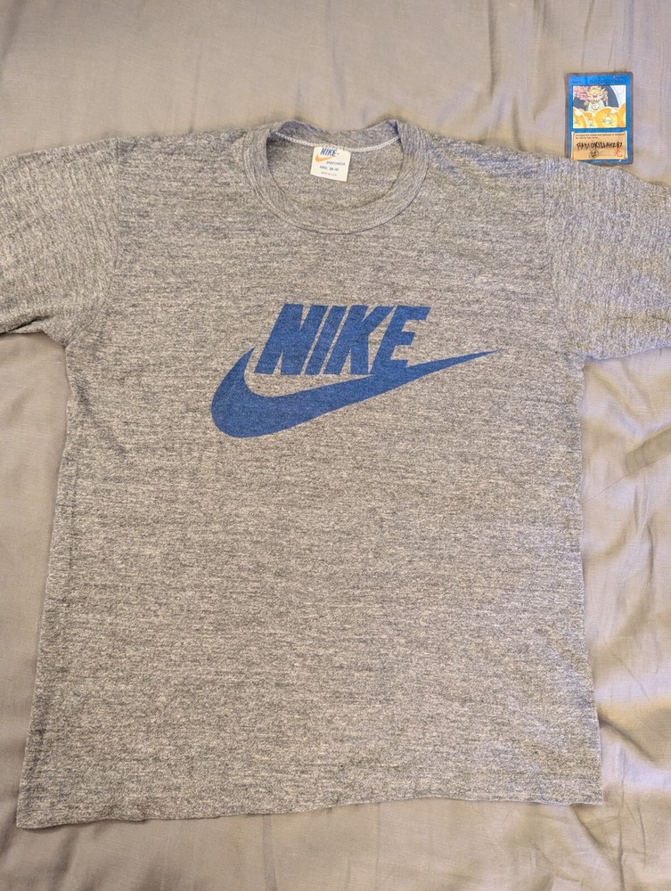 vintage NIKE 70s 80s Orange Tag Grey Cotton Poly Rayon T-Shirt MediumMade in USA