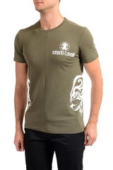 Roberto Cavalli Men’s Olive Green Crewneck T-Shirt US 2XL IT 56