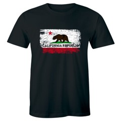 California Republic T-Shirt Cali State Bear Flag Star Retro Vintage Mens T Shirt