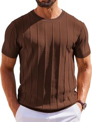 Men’s Casual Short Sleeve Knit T-Shirt – Ribbed Crewneck Pullover Tee