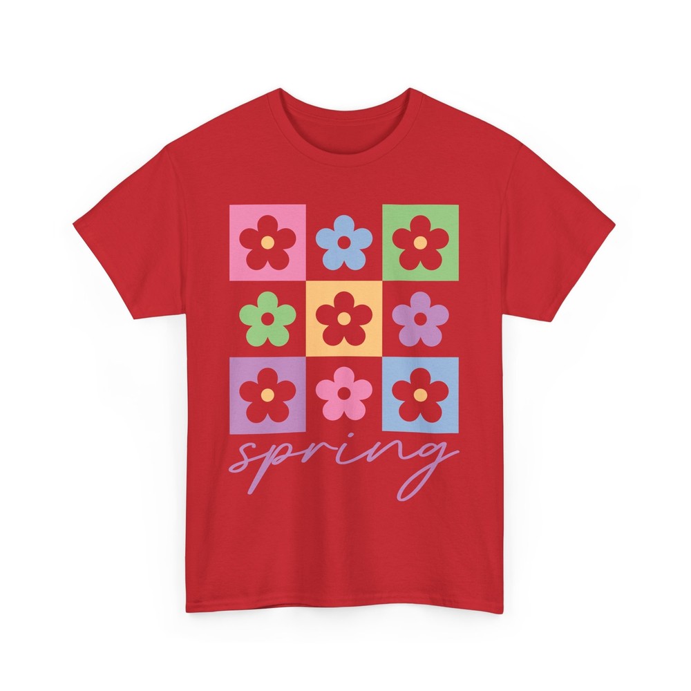 Flower Spring T-Shirt | spring taupe checkered boho flowers Shirt