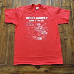 Vintage Stedman Happy Hooker Bait & Tackle Shirt Mens Large Red Fishing 80s