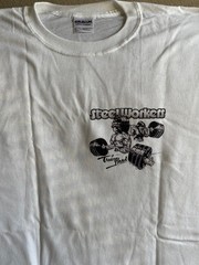New STEELWORKERS : “DTG” PRINT On 100% COTTON WHITE T-SHIRT LARGE