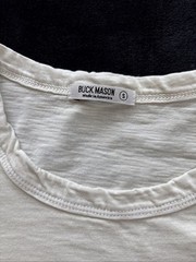 Buck Mason Slub Curved Hem Crew Neck Tee Off White Cream Mens Small Made In USA