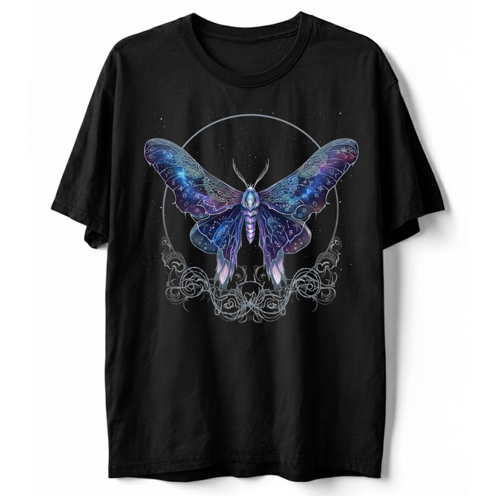Galaxy Constellation Moth T-Shirt Celestial Butterfly Witchy Space Gift Tee
