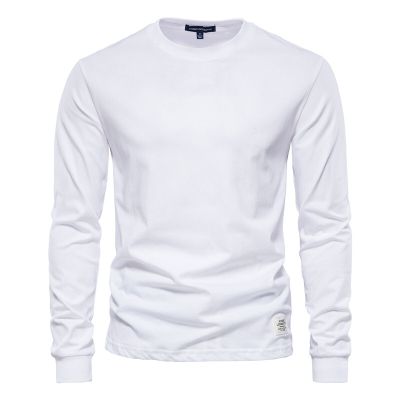 Zonbailon men’s t-shirt base solid pure cotton crew neck breathable long sleeve