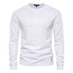 Zonbailon men’s t-shirt base solid pure cotton crew neck breathable long sleeve