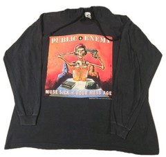 VTG Public Enemy Hooded Shirt Mens OS Black Muse Sick-N-Hour Mess Age 1994 Rap