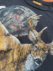 Vtg 90s Woolrich Deer Hunt T-Shirt Black Men’s XXL Single Stitch Harlequin Print
