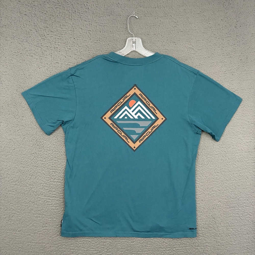 RIP CURL Vaporcool T-Shirt Mens XL Teal Blue Graphic Cotton Blend Knit Surf Dad