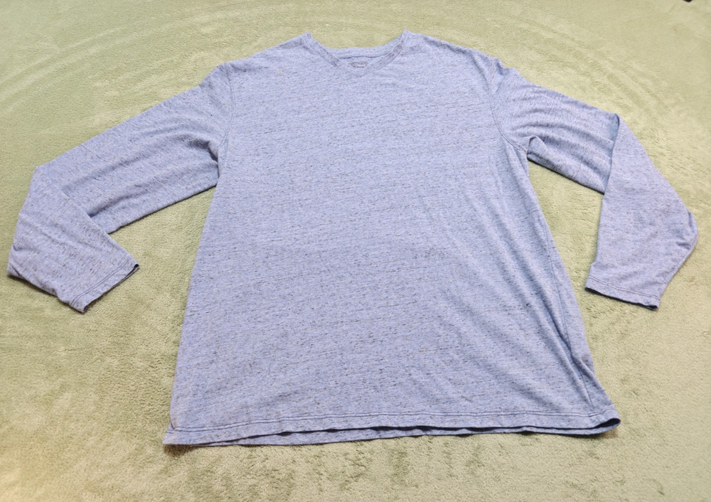 Roundtree Yorke Mens XL Blue Heather Tee Soft Washed Long Sleeve V Neck T-Shirt