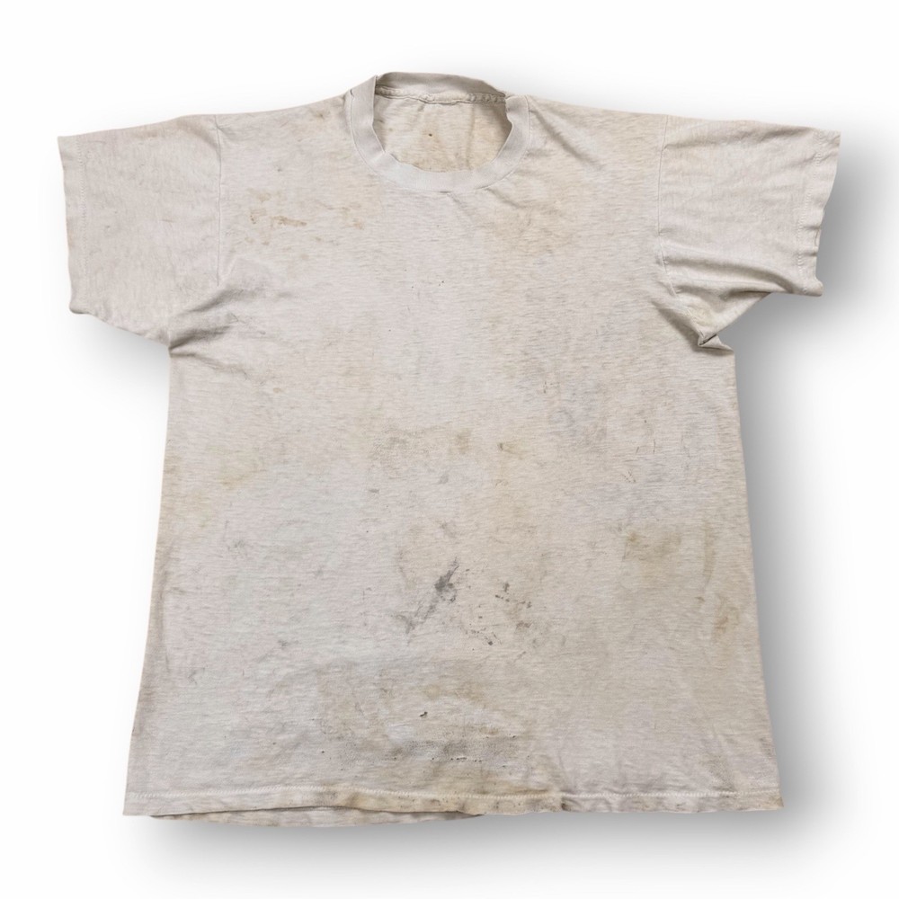 Vintage 50s Thrashed Distressed Blank White Cotton T-Shirt Farmer Grunge Medium