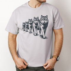 Wolf Pack Shirt Crewneck Cotton Mens Graphic Nature Art Tshirt gray Short Sleeve