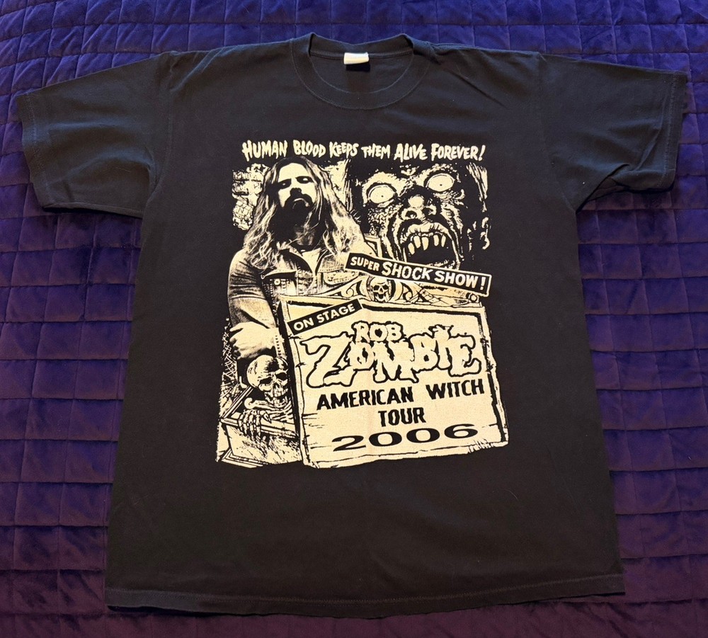 VTG Rob Zombie Black Concert T-Shirt AMERICAN WITCH TOUR 2006, Mens Large L RARE