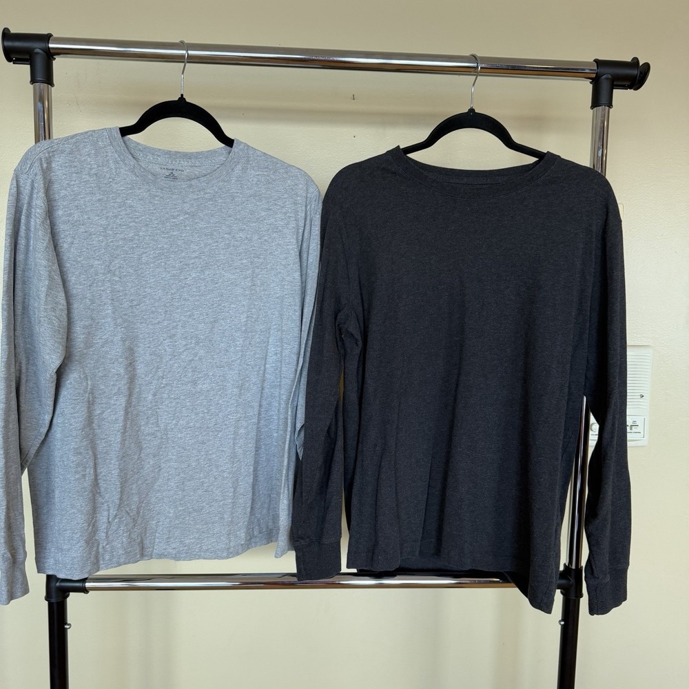 Lot of 2 Men’s Medium LANDS’ END Long Sleeve Shirts Dark Gray and Light Gray