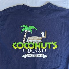 Maui Hawaii Shirt L Navy Coconuts Fish Cafe Tacos Kihei Poke Happy Hour 3250