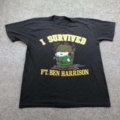 Vintage Peanuts Snoopy Ft Ben Harrison Shirt Mens Large Black I Survived 80s