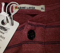 NEW Marine Layer Mens Henley T-Shirt XL Double Knit Burgundy Long Sleeve $78