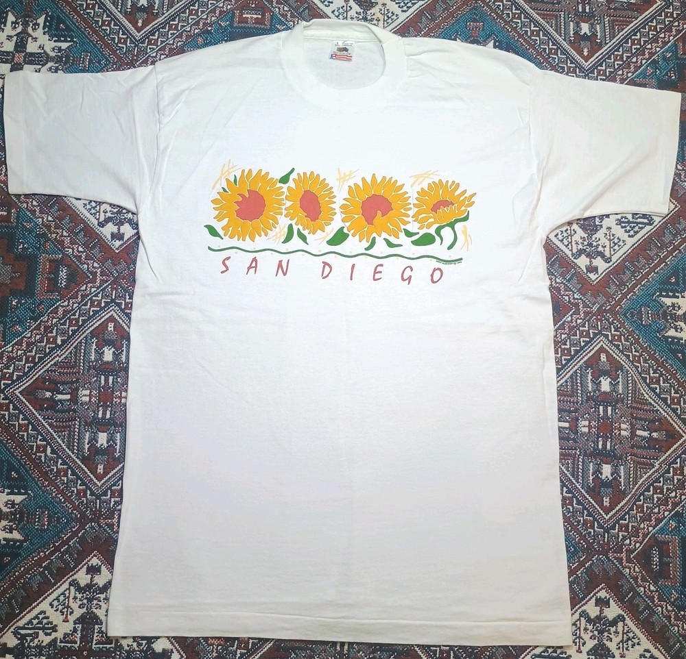 Vintage 90s San Diego Sunflowers T-Shirt Size Large Single Stitch White