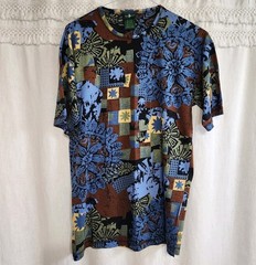 Geometric Abstract Mandala T Shirt Mens M Oversized Made in USA 21×31 AOP 90s
