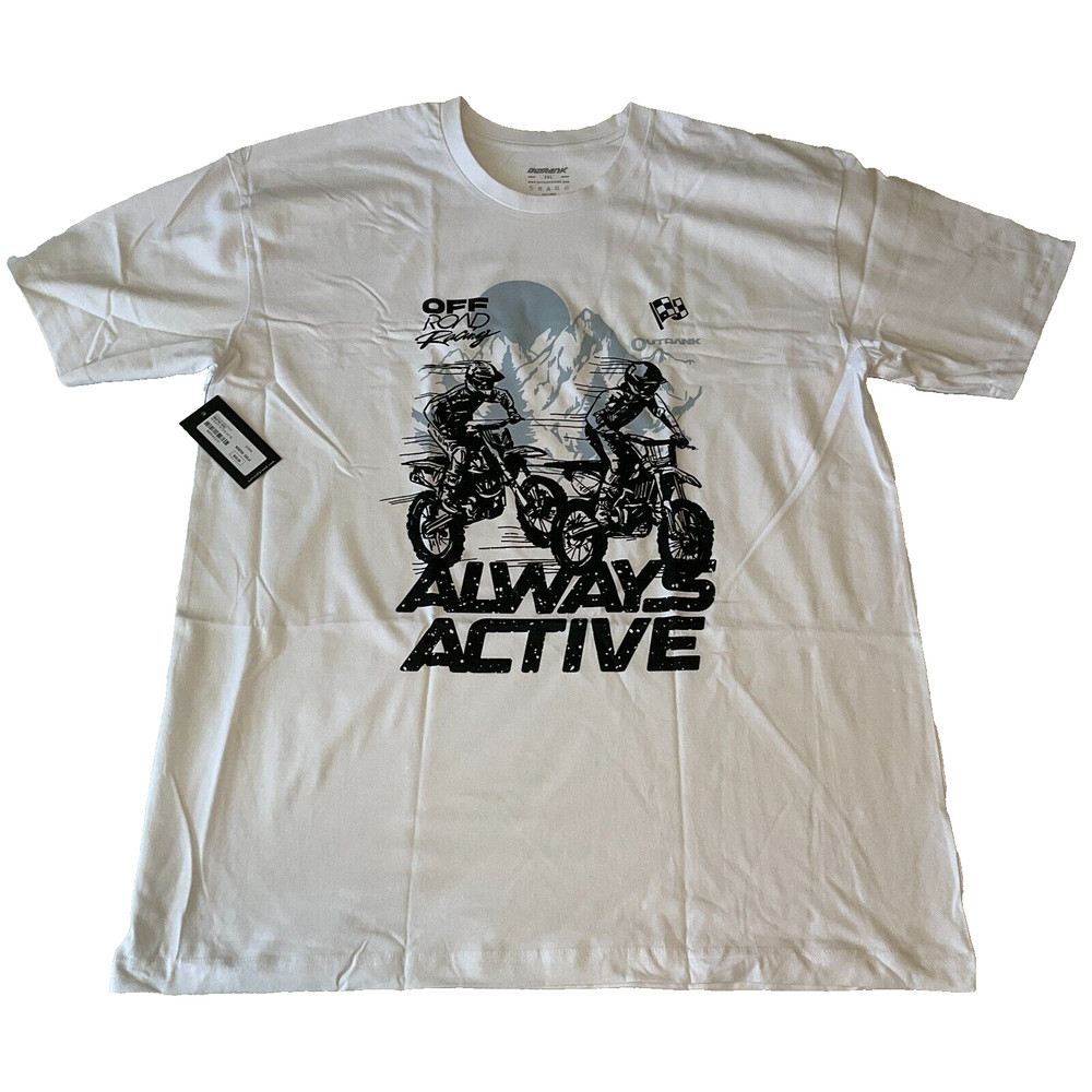 Outrank Always Active Short Sleeve T Shirt Mens Size 2XL White Racing Graphic