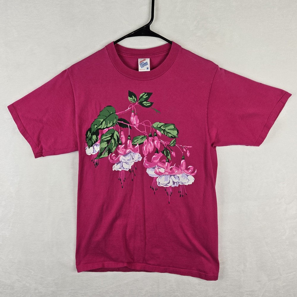 Vintage 1991 The Wildside Floral Pink Short Sleeve T-Shirt Size M Cotton Jerzees