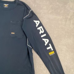 Ariat Rebar Workman Shirt Mens XL Navy Blue Graphic Stain Resistant Performance