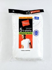 Hanes Men’s 5-Pack Cotton Tagless, Lay-Flat Collar T-Shirts, Size L White 2135