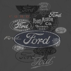 Joe Blow T’s Ford Motor Co All Over Logos Men’s Charcoal Gray T-Shirt Emblems