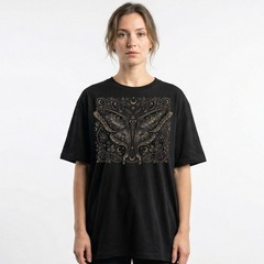 Dark Luna Moth Roses Zodiac Celestial T-Shirt Gothic Witchy Occult Night Sky Tee