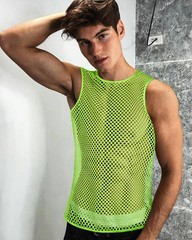 Mesh Fishnet Tank Tops See Through Sleeveless Muscle Rave Shirts for Men(Fluo…