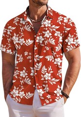 Men’s Hawaiian Shirt Short Sleeve Floral Button Down Tropical Beach Holiday Top
