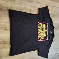 Keith Haring Dancing Flowers T-Shirt Mens XL Black Pink Yellow Pop Art 2 Sided
