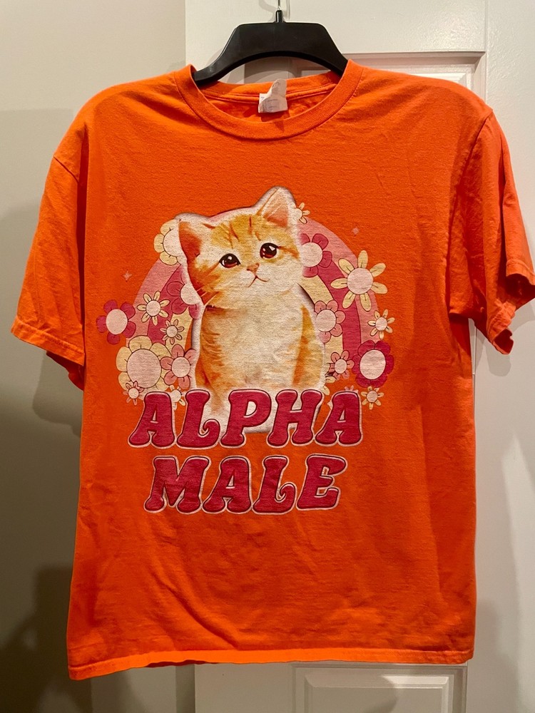 Alpha Male cute Kitten T-shirt Tee Funny Kitty Cat Meme Shirt Size M orange