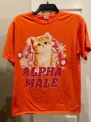 Alpha Male cute Kitten T-shirt Tee Funny Kitty Cat Meme Shirt Size M orange