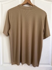 Tulliano Men’s Large Brown Ribbed Mock Neck Short Sleeve Stretch T-Shirt