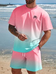 Two-piece men’s casual sportswear set with a Hawaiian-inspired gradient design