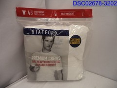 Qty= 4 (1 Pack of 4) Stafford Men’s White Crew Neck Tshirts, Size= Large,
