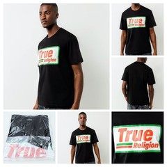 True Religion T-Shirt Men’s XL Black White Orange Green Jeans Gas Box Logo NWT