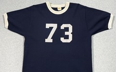 Vintage Russell Athletic Knit Ringer Tee Mens L Navy White BRENT 73 Jersey USA