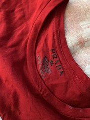 PRADA Milano Red Cotton T-shirt In XL White Logo Crystal Accents Short Sleeve