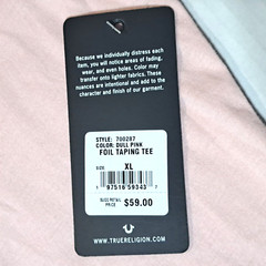 True Religion Metallic Logo Taping TEE Dull Pink XL XLarge Sretch Cotton NWT