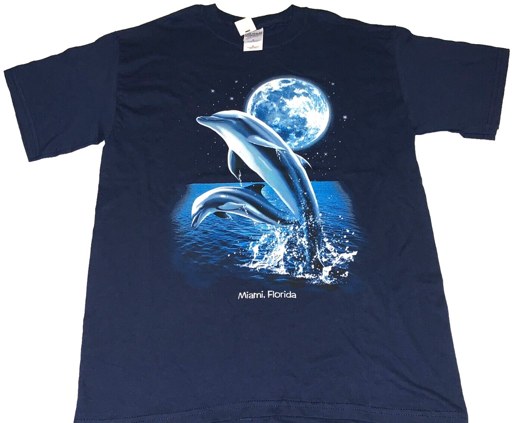 Ocean Dolphins Moon Backdrop Miami Florida T-Shirt New! NWT MEDIUM