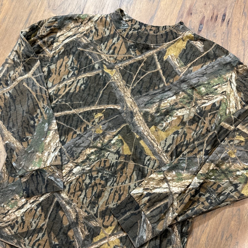 Vintage Mossy Oak Shirt Mens XL Shadow Branch Camo Mock Neck Cotton Hunting Y2K
