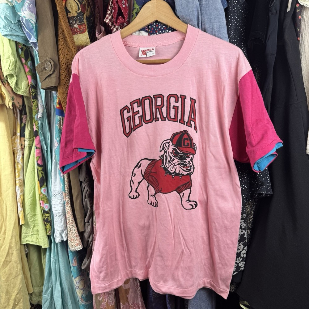 Rare Vintage 80s Pink University Of Georgia Bulldogs Shirt Single Stitch XL
