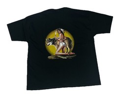 Vintage 90s Wild Side Wolf Back Graphic T Shirt XL Native American Sexy Woman